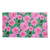 Fuchsia Roze Camellias en Jade Groene bladeren Kussensloop (Achterkant)