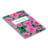 Fuchsia Roze Camellias en Jade Groene bladeren Notitieboek (Rechterzijde)