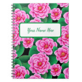 Fuchsia Roze Camellias en Jade Groene bladeren Notitieboek (Voorkant)