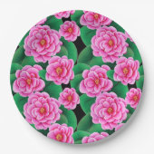 Fuchsia Roze Camellias en Jade Groene bladeren Papieren Bordje (Voorkant)