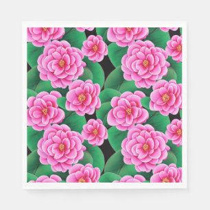 Fuchsia Roze Camellias en Jade Groene bladeren Servet