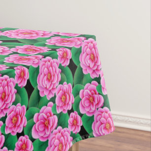 Fuchsia Roze Camellias en Jade Groene bladeren Tafelkleed