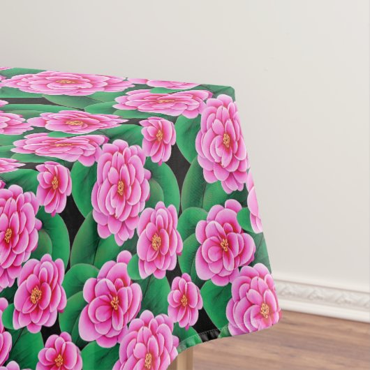 Fuchsia Roze Camellias en Jade Groene bladeren Tafelkleed (Voorbeeld)