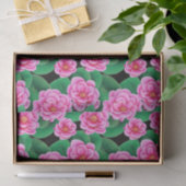 Fuchsia Roze Camellias en Jade Groene bladeren Tissuepapier (Geschenk)