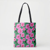 Fuchsia Roze Camellias en Jade Groene bladeren Tote Bag (Voorkant)