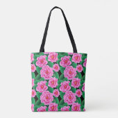 Fuchsia Roze Camellias en Jade Groene bladeren Tote Bag (Achterkant)