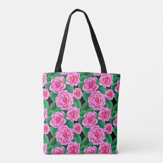 Fuchsia Roze Camellias en Jade Groene bladeren Tote Bag (Achterkant)