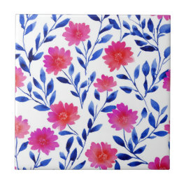 Fuchsia Roze Chic Lente Bloemen Watercolor Bloemst Tegeltje