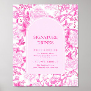 Fuchsia Roze Chinoiserie bruiloft handtekening Dri Poster