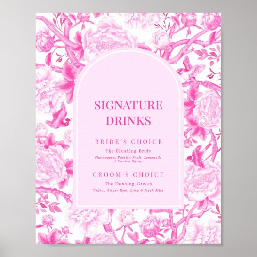 Fuchsia Roze Chinoiserie bruiloft handtekening Dri Poster (Voorkant)