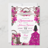 Fuchsia Roze Cowgirl Western Charro Quinceanera Kaart (Voorkant)