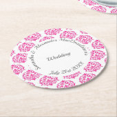 Fuchsia roze damast bruiloft ronde kartonnen onderzetter (Gebogen)