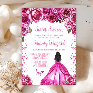 Fuchsia Roze Donkere Huid Prinses Sweet Sixteen Kaart