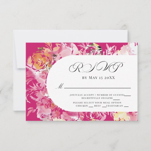 Fuchsia Roze en Blush Waterverf Flower Arch RSVP (Voorkant)