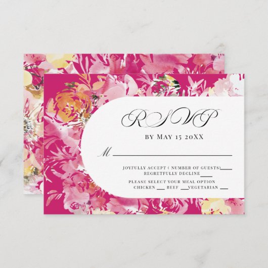 Fuchsia Roze en Blush Waterverf Flower Arch RSVP (Voorkant / Achterkant)