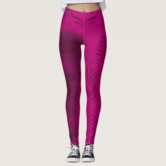 Fuchsia roze en gemengde zwart/Patroon/spiral/Wing Leggings (Voorkant)