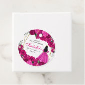 Fuchsia Roze en Goud Bloemen Quinceanera Cirkel Bedankjes Labels (In situ)