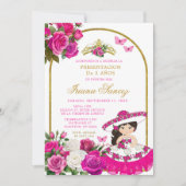 Fuchsia Roze en Goud Presentacinón De 3 Anos Kaart (Voorkant)