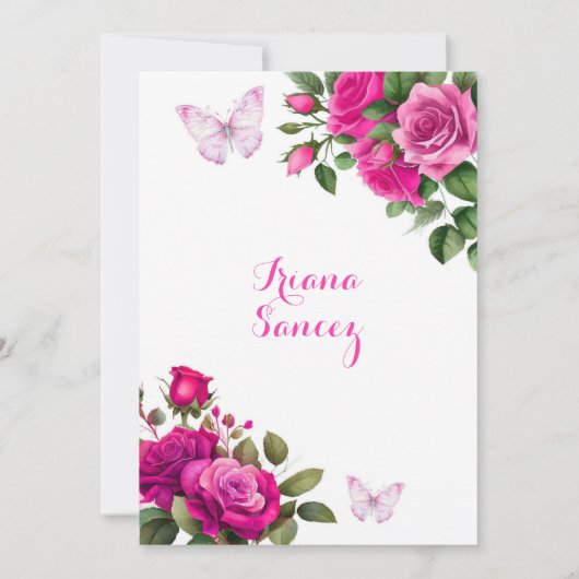 Fuchsia Roze en Goud Presentacinón De 3 Anos Kaart (Achterkant)