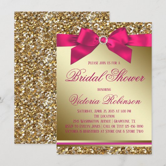 Fuchsia roze en gouden Vrijgezellenfeest Kaart (Voorkant / Achterkant)