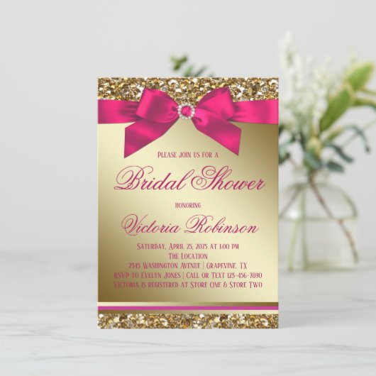 Fuchsia roze en gouden Vrijgezellenfeest Kaart (Staand voorkant)