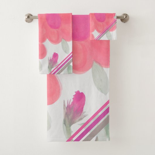 Fuchsia roze en groen bad handdoek (Insitu)