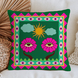 Fuchsia Roze en Smaragdgroene Boze Ogen Funky Kussen