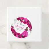 Fuchsia Roze en Zilver Bloemen Quinceanera Cirkel Bedankjes Labels (In situ)