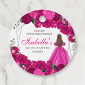 Fuchsia Roze en Zilver Bloemen Quinceanera Cirkel Bedankjes Labels (Voorkant)