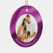 Fuchsia Roze Folie, Baby 1e kerst Keramisch Ornament (Rechts)