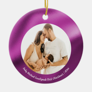 Fuchsia Roze Folie, Baby 1e kerst Keramisch Ornament