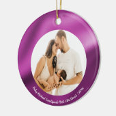 Fuchsia Roze Folie, Baby 1e kerst Keramisch Ornament (Links)