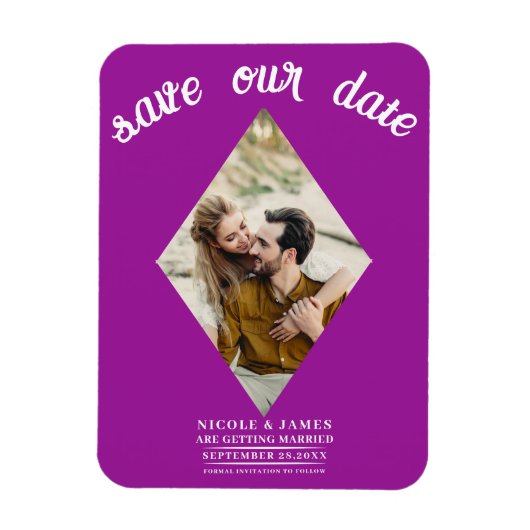 Fuchsia Roze Foto Bruiloft Save the Date Magneet (Verticaal)