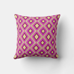 Fuchsia Roze Geel Diamant Patroon Kussen