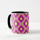 Fuchsia Roze Geel Diamant Patroon  Mok (Voorkant links)