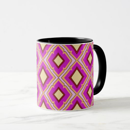 Fuchsia Roze Geel Diamant Patroon  Mok (Voorkant rechts)