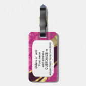 Fuchsia roze gepersonaliseerd  demaspatroon bagagelabel (Achterkant verticaal)