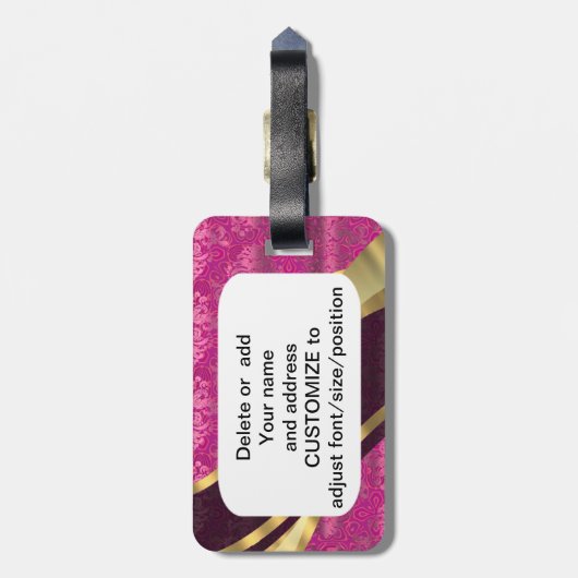 Fuchsia roze gepersonaliseerd  demaspatroon bagagelabel (Achterkant verticaal)
