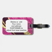 Fuchsia roze gepersonaliseerd  demaspatroon bagagelabel (Achterkant horizontaal)