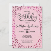 Fuchsia Roze Glitter Confetti Border Verjaardag Kaart (Voorkant)