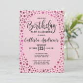 Fuchsia Roze Glitter Confetti Border Verjaardag Kaart (Staand voorkant)