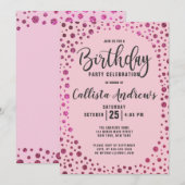 Fuchsia Roze Glitter Confetti Border Verjaardag Kaart (Voorkant / Achterkant)