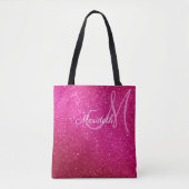Fuchsia Roze Glitter En Glitters Monogram Tote Bag (Voorkant)