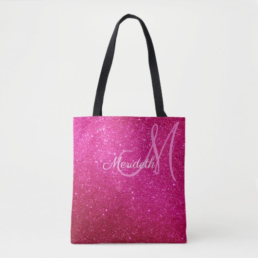 Fuchsia Roze Glitter En Glitters Monogram Tote Bag (Voorkant)