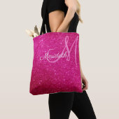 Fuchsia Roze Glitter En Glitters Monogram Tote Bag (Dichtbij)