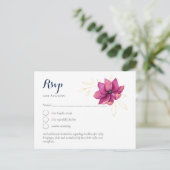 Fuchsia Roze Goud Marineblauw Trouw-Huwelijk RSVP Briefkaart (Staand voorkant)