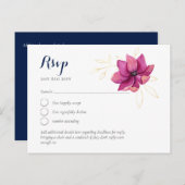 Fuchsia Roze Goud Marineblauw Trouw-Huwelijk RSVP Briefkaart (Voorkant / Achterkant)