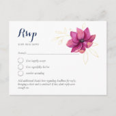 Fuchsia Roze Goud Marineblauw Trouw-Huwelijk RSVP Briefkaart (Voorkant)