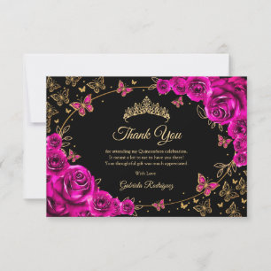 Fuchsia Roze Goud Quinceanera Bedankkaart