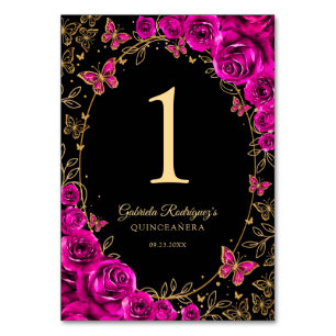 Fuchsia Roze Goud Quinceanera Kaart